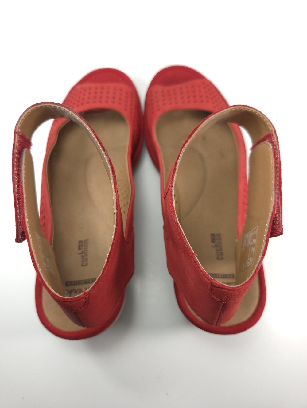 Clarks Reedly Salene Red Perforated Leather Peep‑Toe Wedge Sandals W 8.5 - Picture 7 of 16